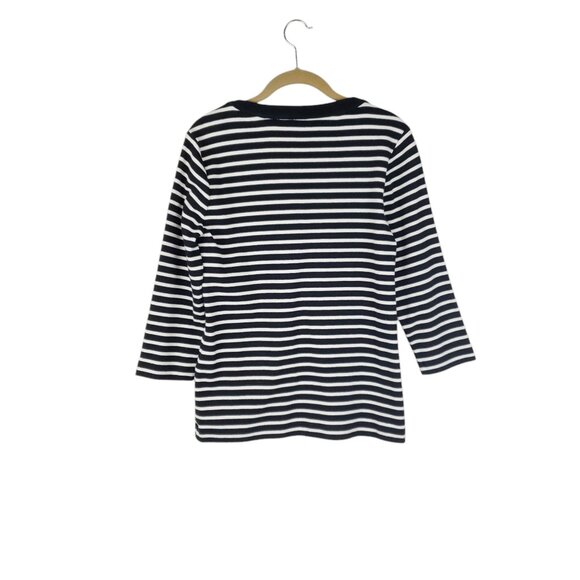 Chicos Stripe Ribbed Henley Tee Black White Zenergy 3/4 Sleeve Size 1 Medium - Picture 2 of 6